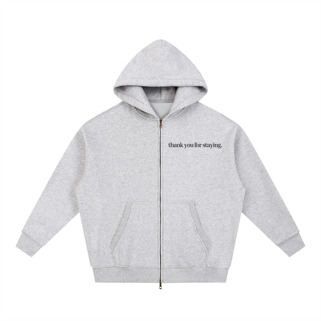 Heavyweight Oversized Grey Fleece Hoodie | Premium Mental Health Streetwear Sweatshirt | Thank You For Staying